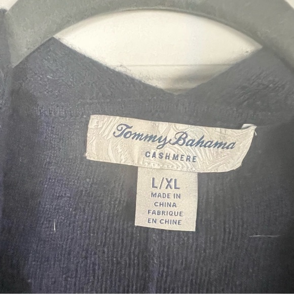Tommy Bahama Cashmere Navy Blue Open Cardigan Sweater Fringe Trim Short Sleeve - Picture 3 of 4
